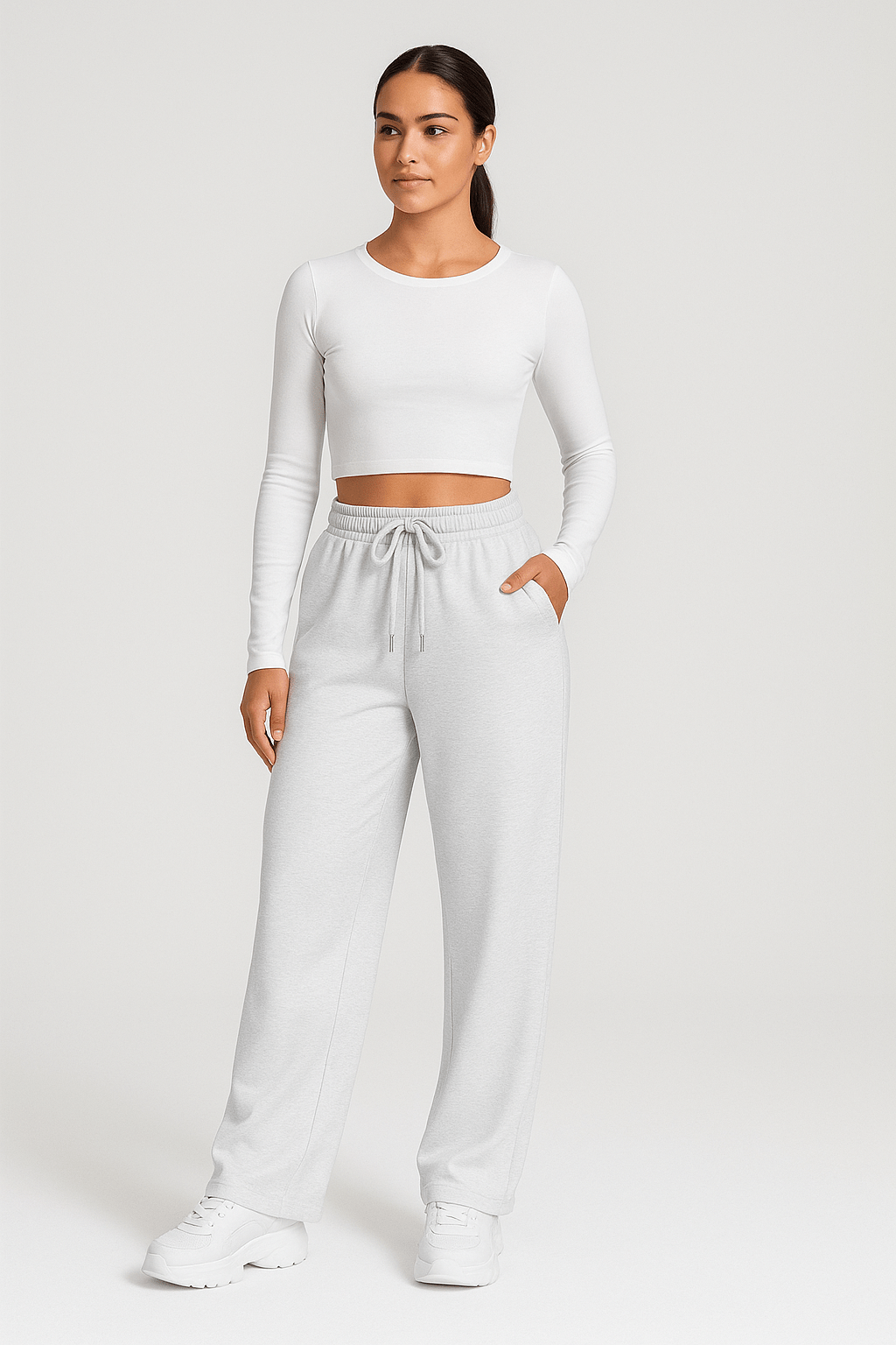 Joggingbroek met wijde pijpen - Dames joggingbroek met elastische tailleband en trekkoord-Boetiek Moda