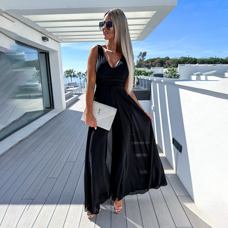 Jumpsuit - Mouwloos - Wijde pijpen - Elegante jumpsuit - Dameskleding-Boetiek Moda