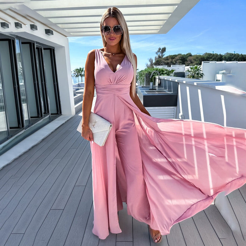 Jumpsuit - Mouwloos - Wijde pijpen - Elegante jumpsuit - Dameskleding-Boetiek Moda