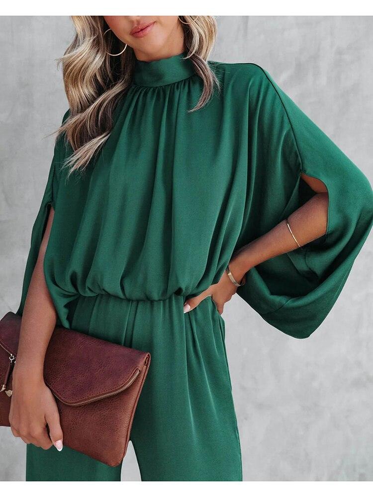 Jumpsuit - Wijde pijpen - Groen - Elegante jumpsuit - Dameskleding-Boetiek Moda