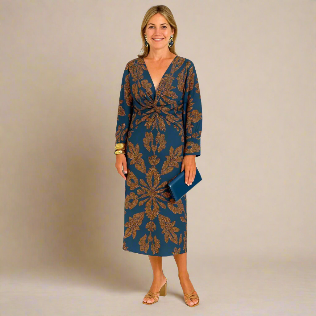 Jurk met lange mouwen | Stijlvol | V-hals | Midi-jurk | Lange jurk-Boetiek Moda