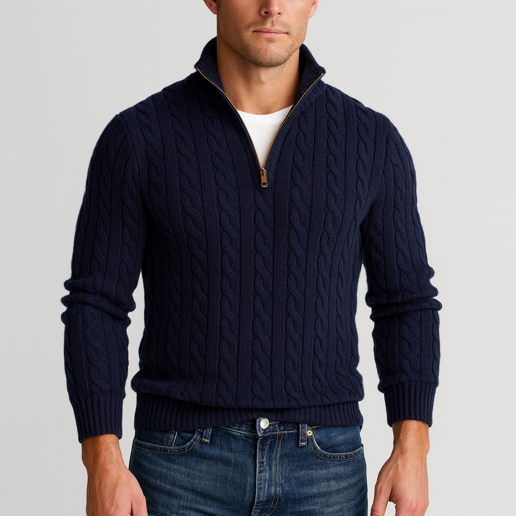 Kabelgebreide trui - Halve rits - Pullover - Kwartritssweater - Heren trui-Boetiek Moda