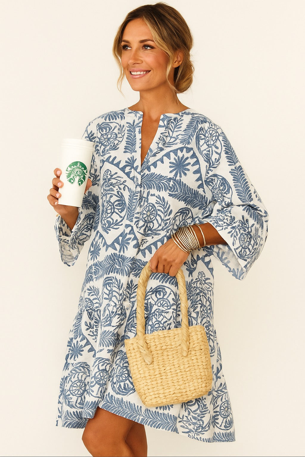 Kaftanjurk - Lange mouwen - Losse pasvorm - Knie-lange jurk - Zomerjurk-Boetiek Moda