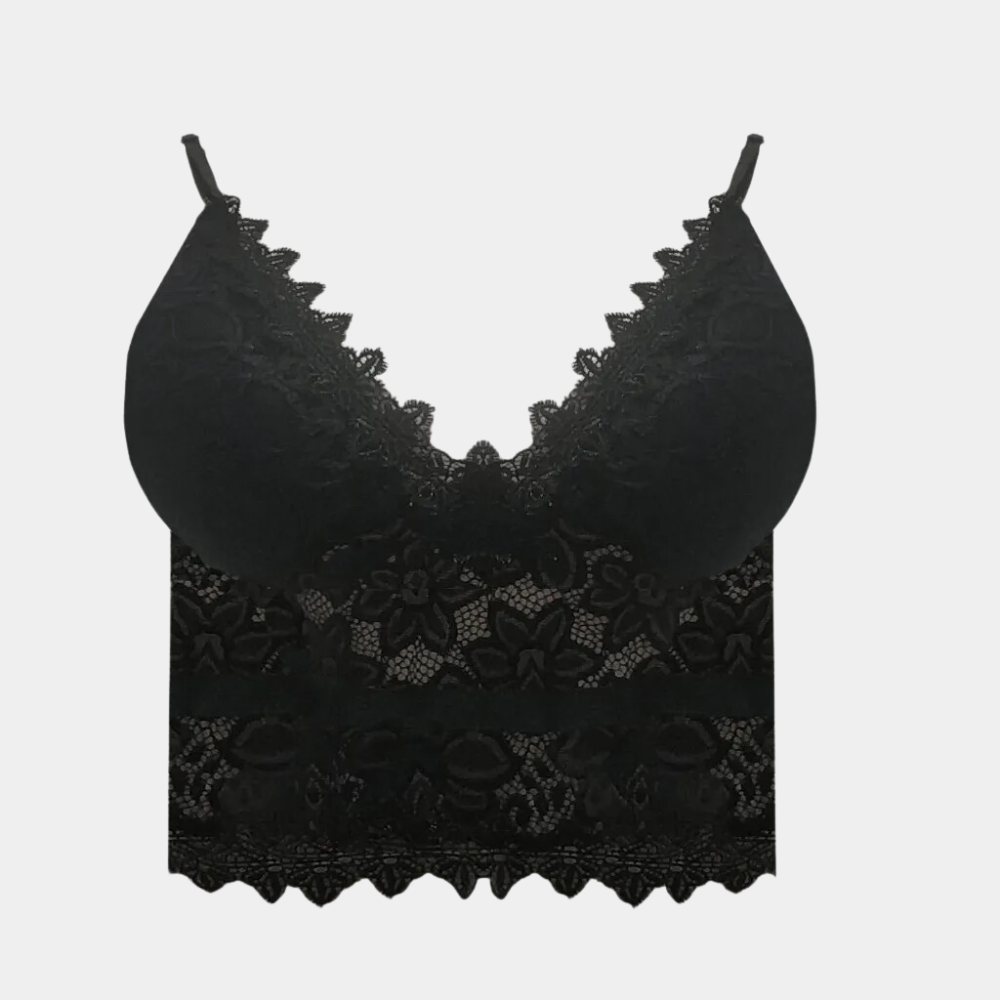 Kanten top - Dames crop top met spaghettibandjes en V-hals voor de zomer-Boetiek Moda