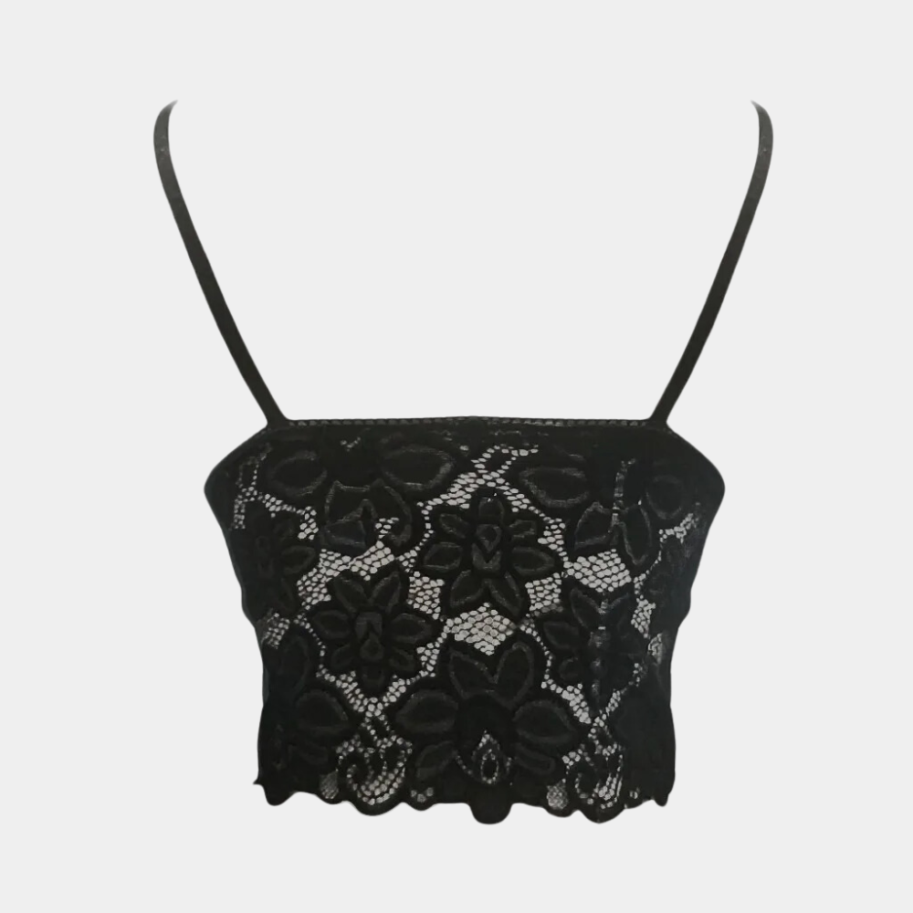 Kanten top - Dames crop top met spaghettibandjes en V-hals voor de zomer-Boetiek Moda