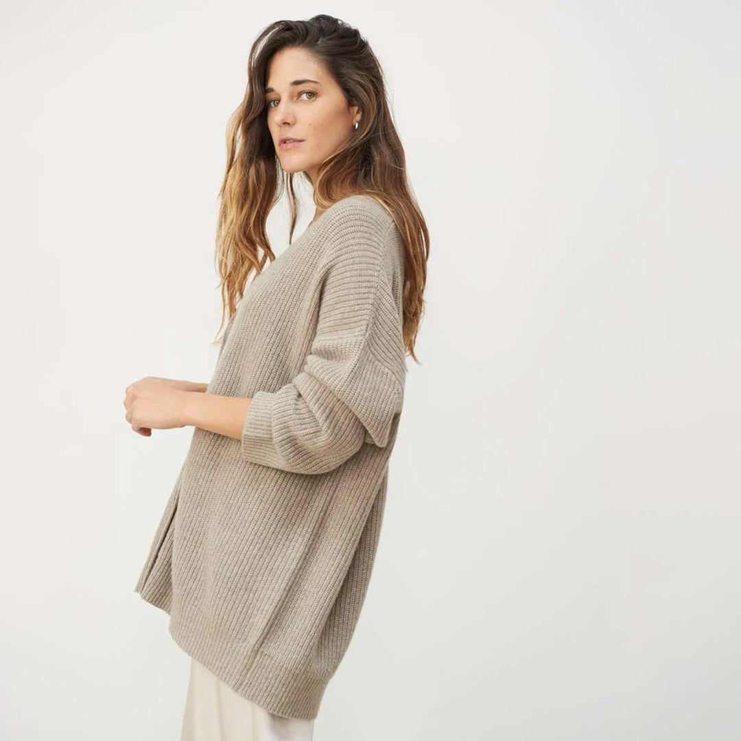 Kasjmier Vest - Oversized gebreid vest met V-hals voor dames-Boetiek Moda