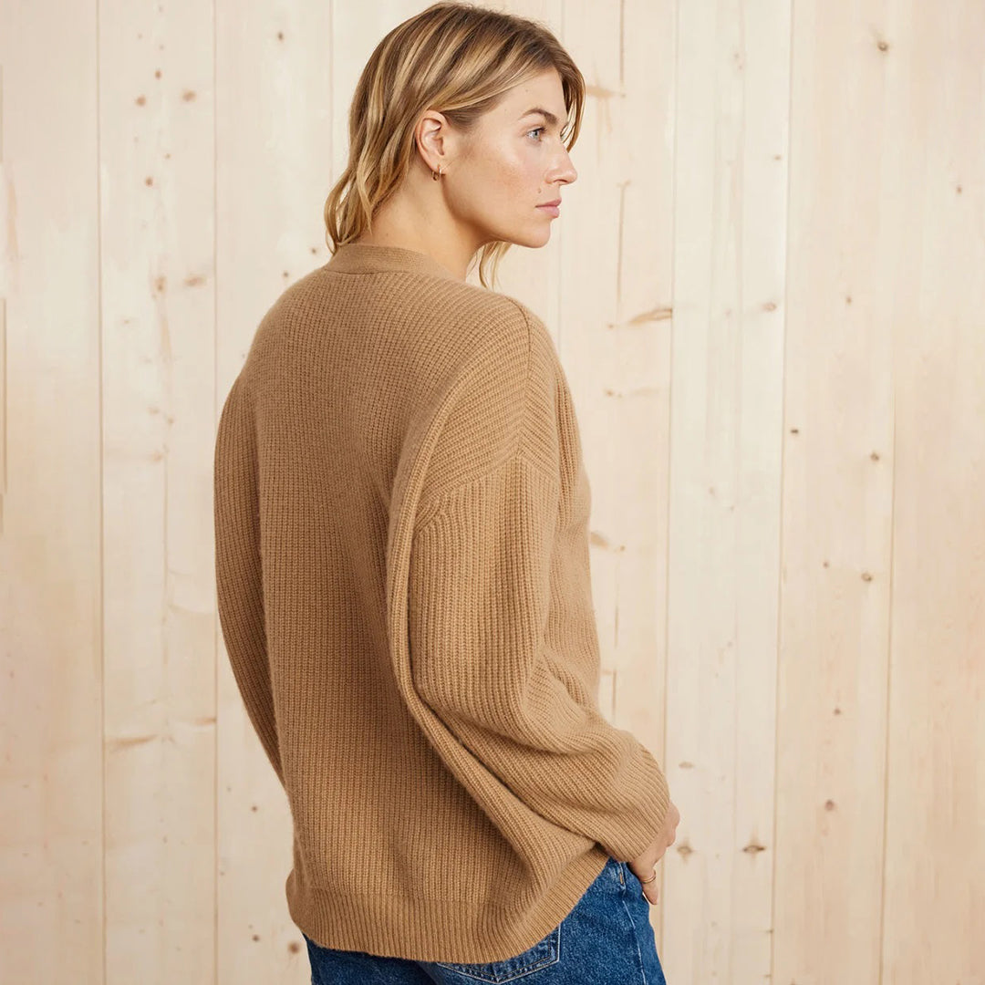 Kasjmier Vest - Oversized gebreid vest met V-hals voor dames-Boetiek Moda