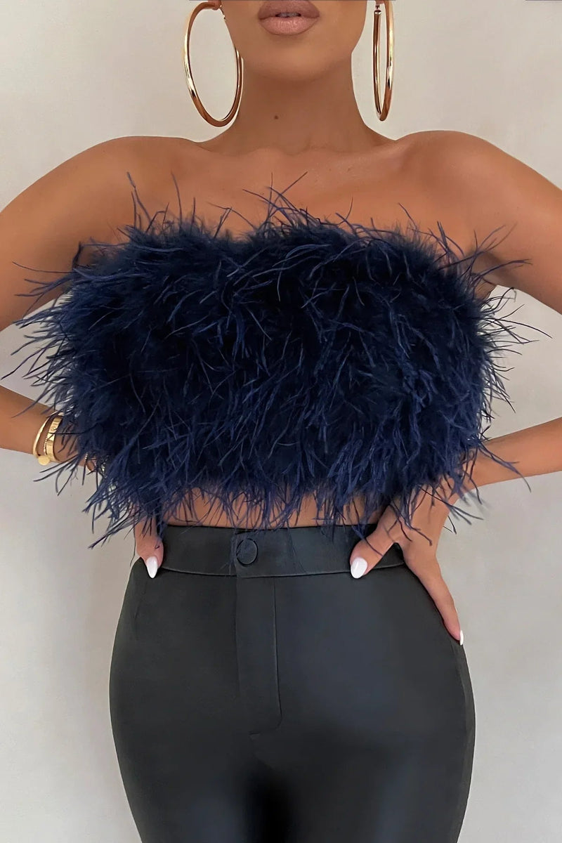 Katrine Feather Top | Stijlvolle veren crop top is een toptrend dit jaar-Boetiek Moda