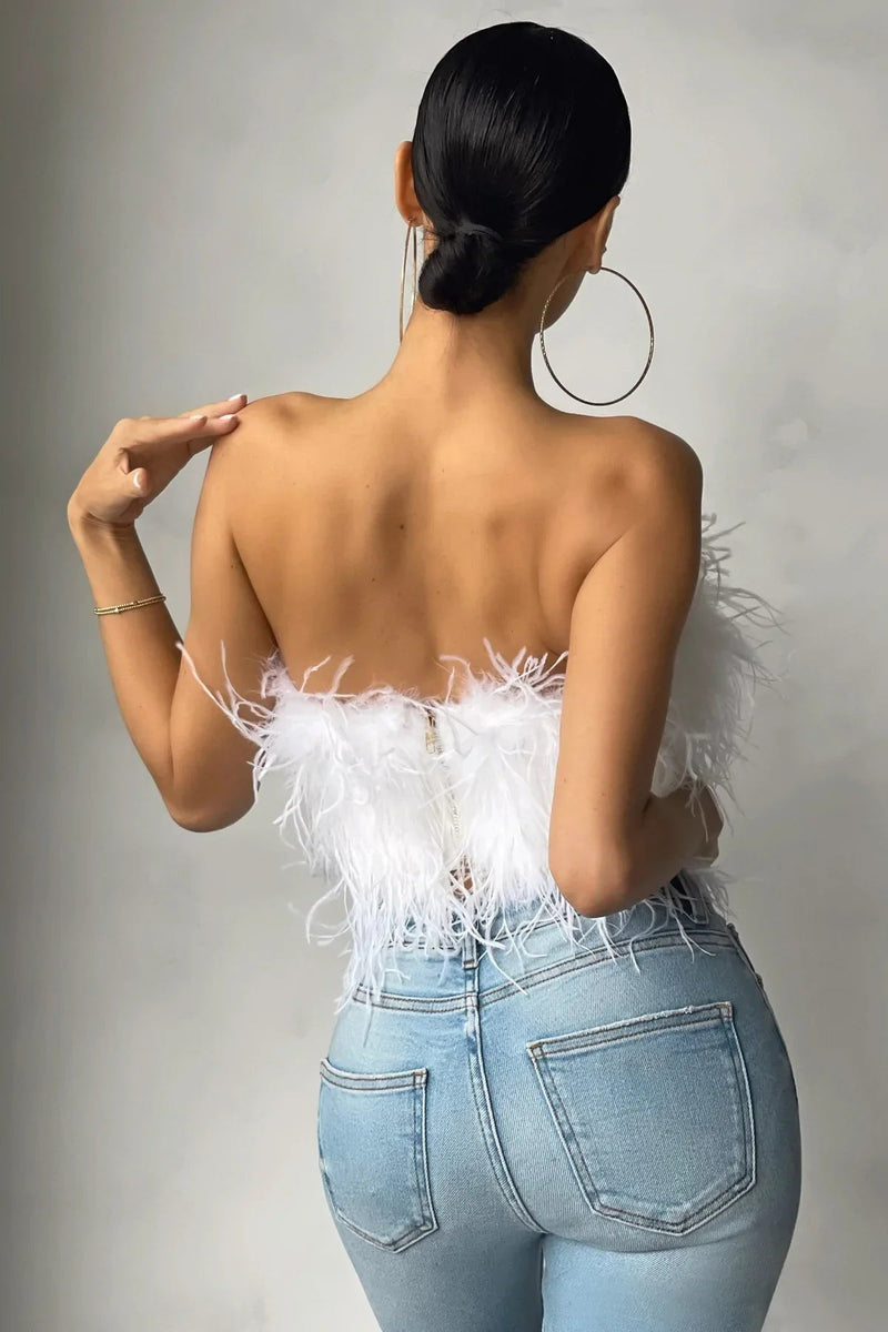 Katrine Feather Top | Stijlvolle veren crop top is een toptrend dit jaar-Boetiek Moda