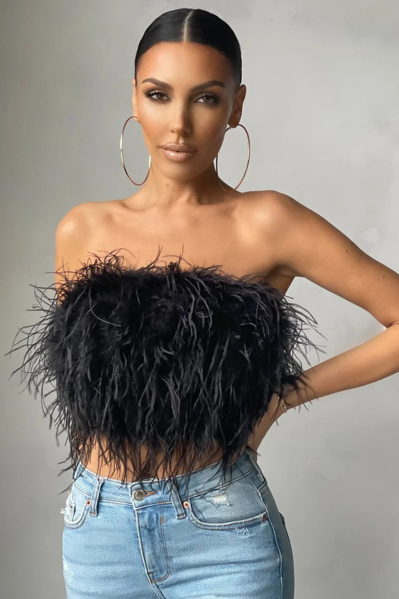 Katrine Feather Top | Stijlvolle veren crop top is een toptrend dit jaar-Boetiek Moda