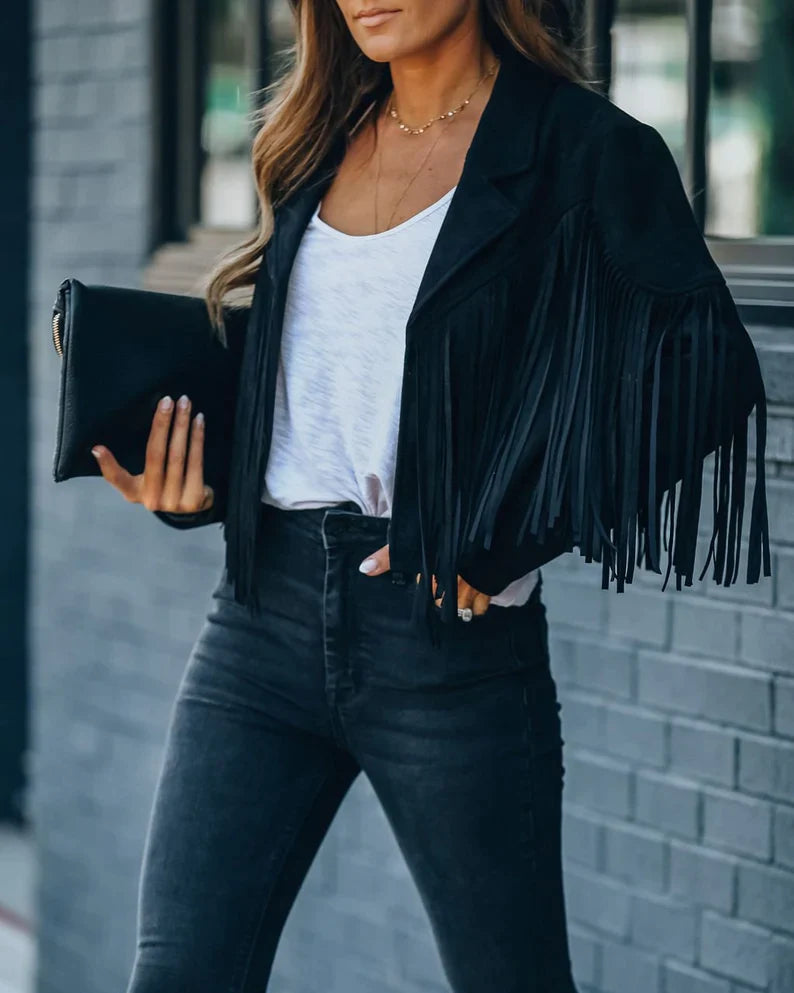 Kelly Tassel Jacket | Geef je outfit wat extra's met dit trendy kwastenjasje.-Boetiek Moda