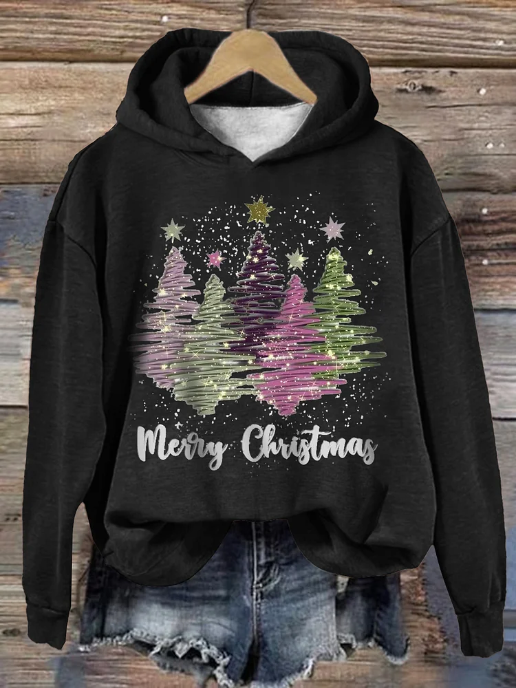 Kerst Hoodie - Vrouwen Loose Fit Kerstboom Pullover Sweatshirt-Boetiek Moda