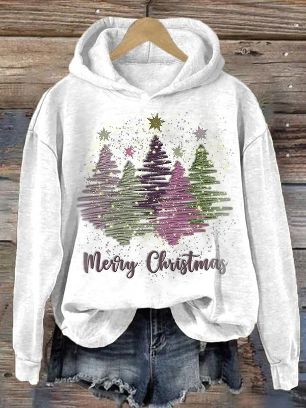 Kerst Hoodie - Vrouwen Loose Fit Kerstboom Pullover Sweatshirt-Boetiek Moda