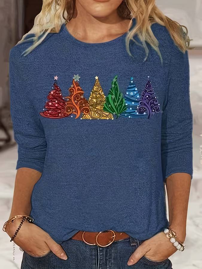 Kerst Pullover - Dameshemd met lange mouwen en losse kerstboom-Boetiek Moda