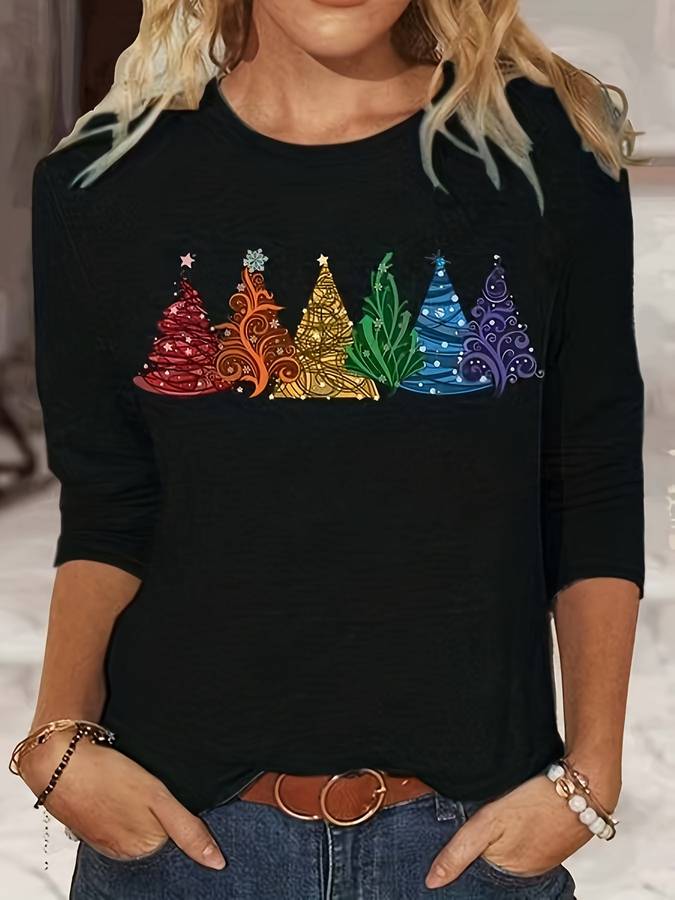 Kerst Pullover - Dameshemd met lange mouwen en losse kerstboom-Boetiek Moda