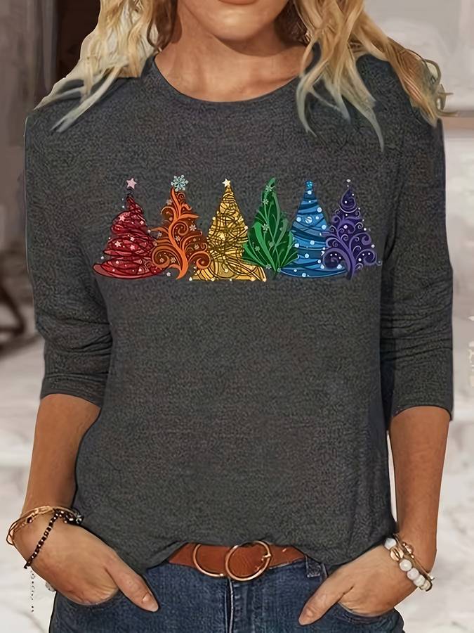 Kerst Pullover - Dameshemd met lange mouwen en losse kerstboom-Boetiek Moda