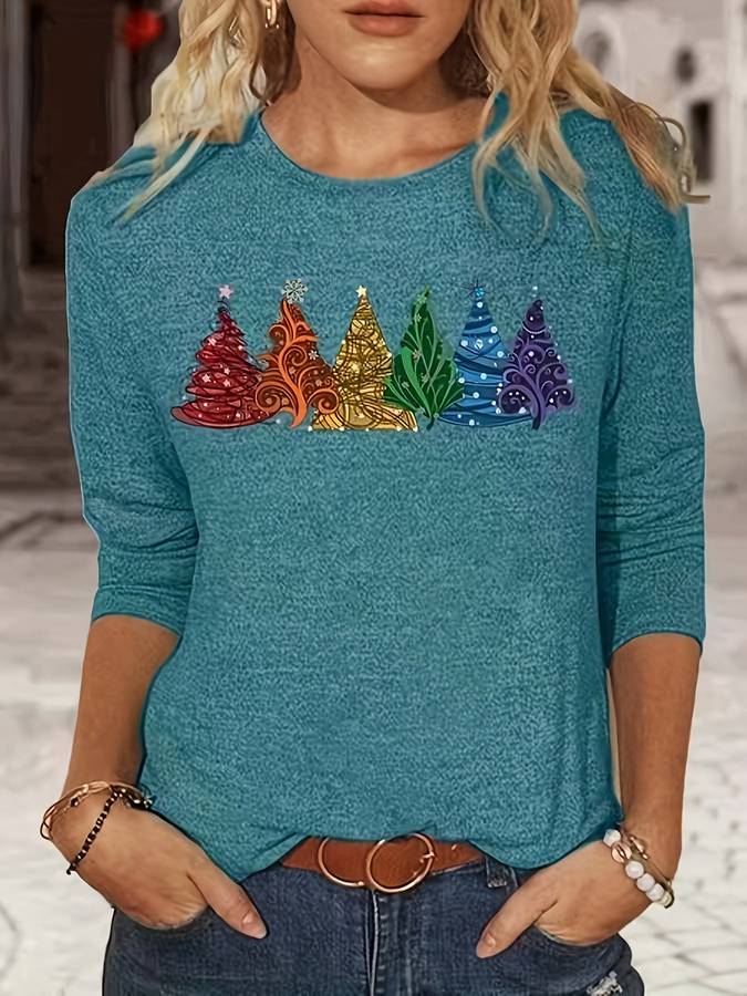 Kerst Pullover - Dameshemd met lange mouwen en losse kerstboom-Boetiek Moda