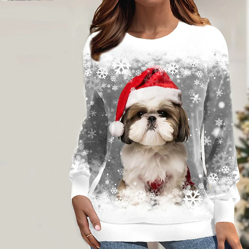 Kerst Sweatshirt - Grijs - Losjes - Kerst Trui - Kerst Trui Vrouwen-Boetiek Moda