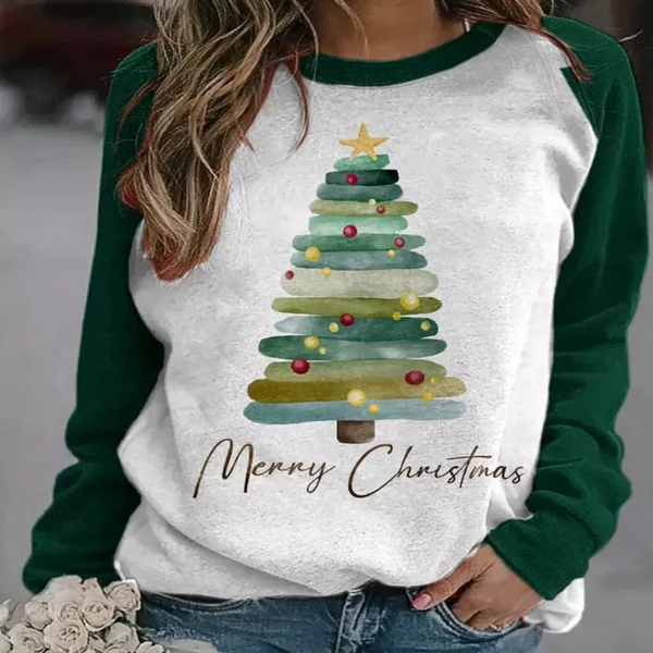 Kerst Sweatshirt | Lange Mouwen | Kerstboom | Kerst Trui | Trui voor Vrouwen-Boetiek Moda