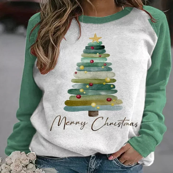 Kerst Sweatshirt | Lange Mouwen | Kerstboom | Kerst Trui | Trui voor Vrouwen-Boetiek Moda