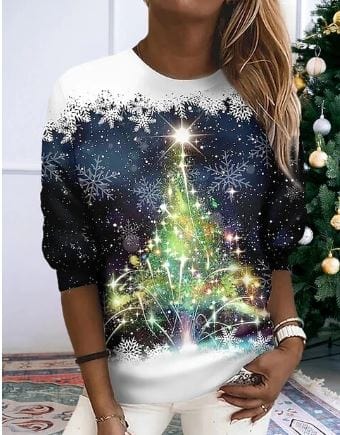 Kerst Sweatshirt | Sparkly | Lange Mouw | Kerst Trui | Dameskleding-Boetiek Moda