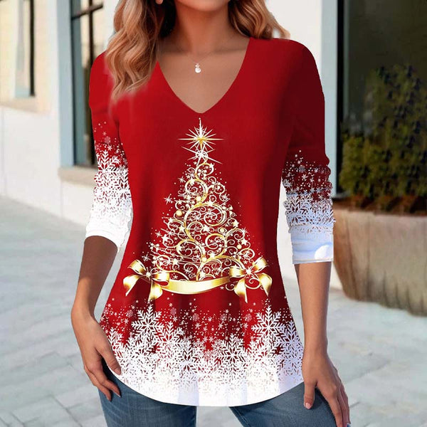 Kerst Trui | Lange Mouwen | V-Hals | Blouse | Kerst Truien voor Dames-Boetiek Moda