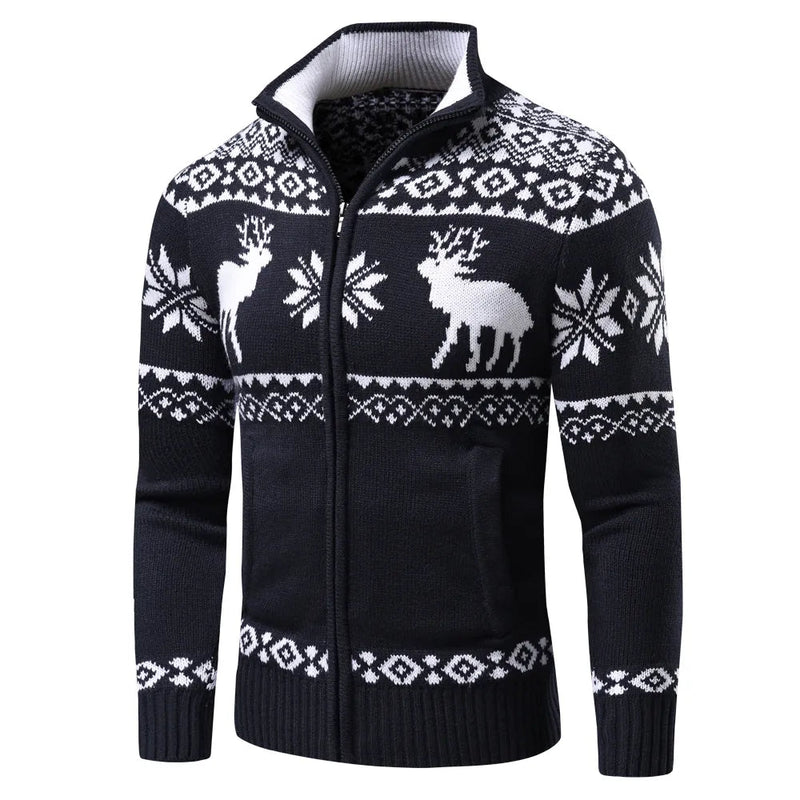 Kerst Vest | Zip-Up | Staande Kraag | Gebreid Vest | Heren Kerst Shirts-Boetiek Moda