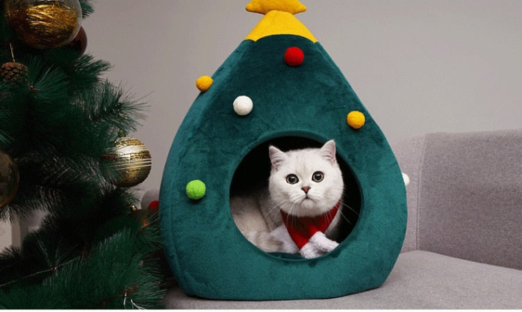 Kerstboomkattenhuis - Gezellig - Groen - Kerstkattenbed - Vakantiekattenhuis-Boetiek Moda
