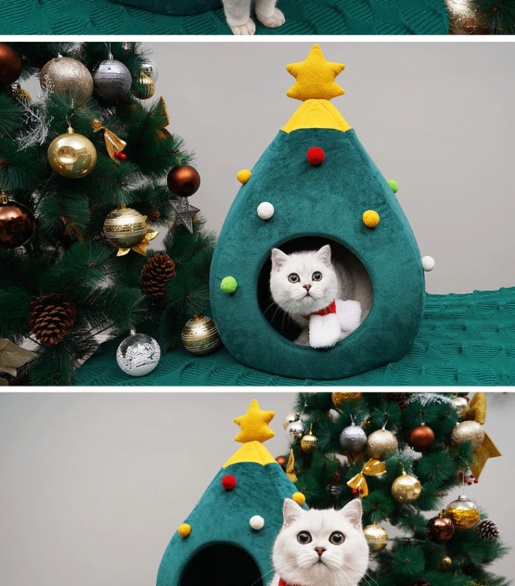 Kerstboomkattenhuis - Gezellig - Groen - Kerstkattenbed - Vakantiekattenhuis-Boetiek Moda