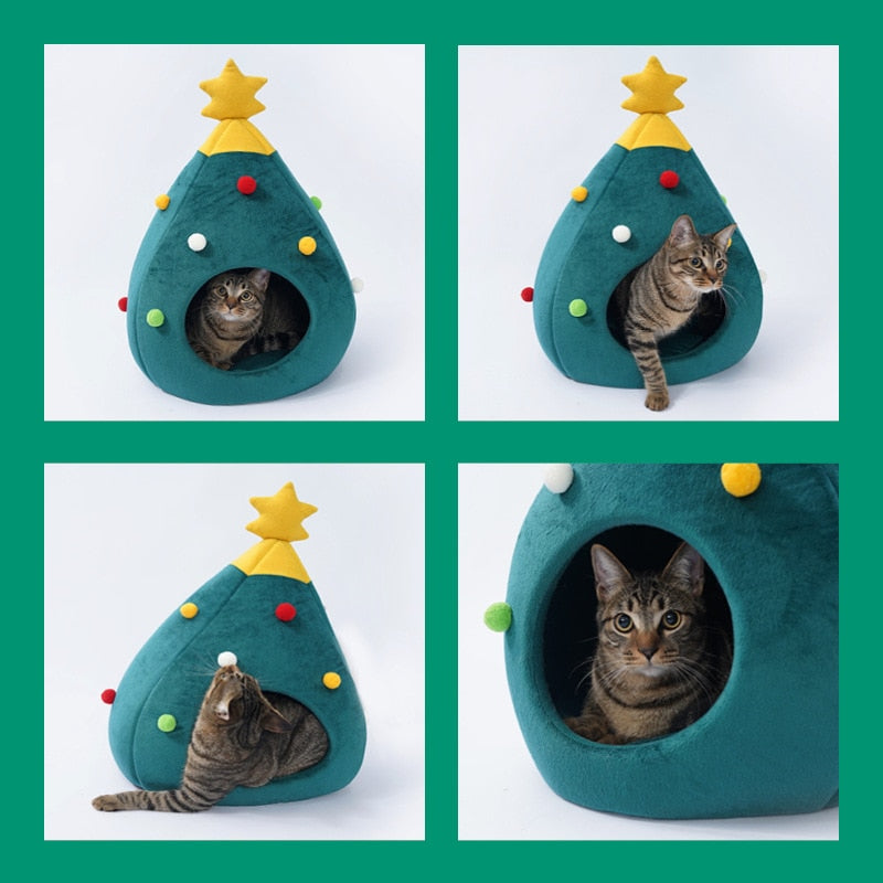 Kerstboomkattenhuis - Gezellig - Groen - Kerstkattenbed - Vakantiekattenhuis-Boetiek Moda