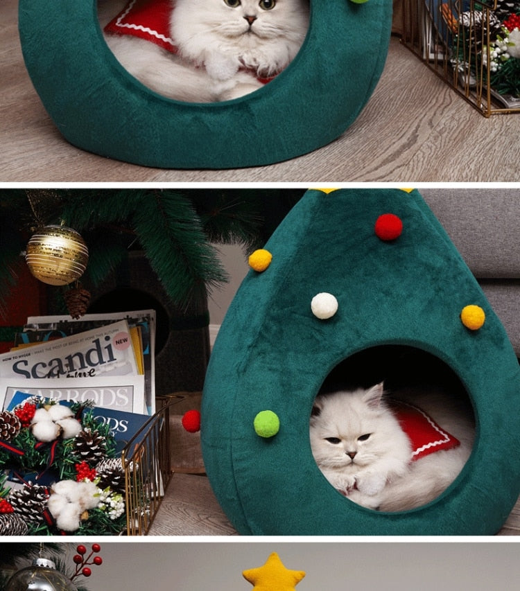 Kerstboomkattenhuis - Gezellig - Groen - Kerstkattenbed - Vakantiekattenhuis-Boetiek Moda