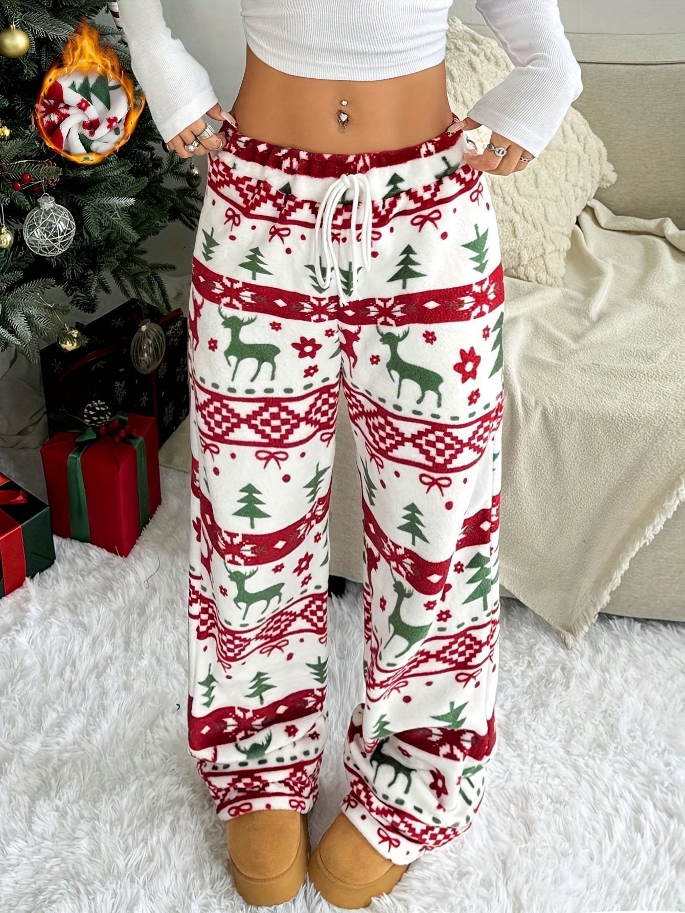 Kerstbroek | Koord | Warm | Loungebroek | Pyjamabroek voor dames-Boetiek Moda