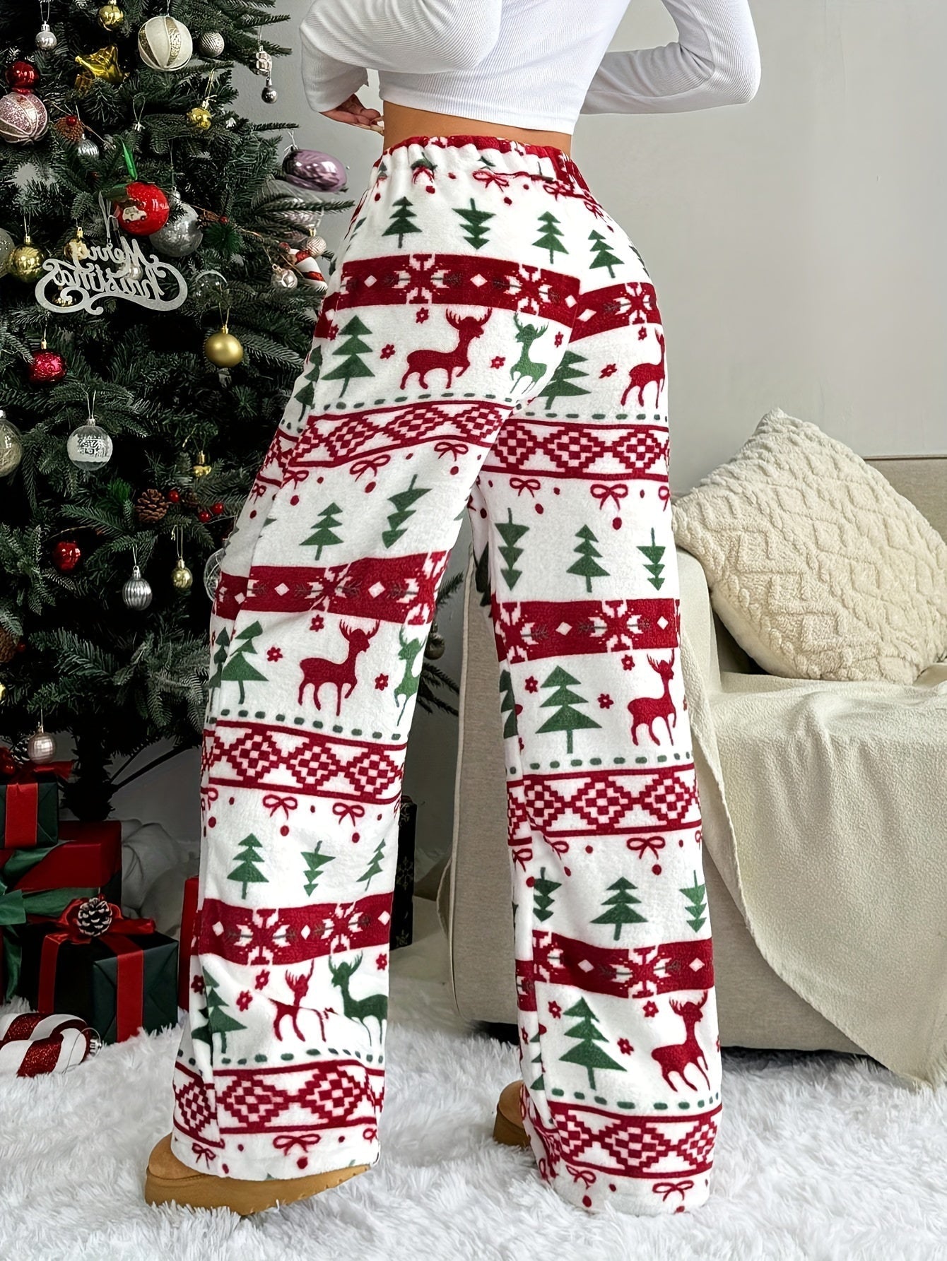 Kerstbroek | Koord | Warm | Loungebroek | Pyjamabroek voor dames-Boetiek Moda