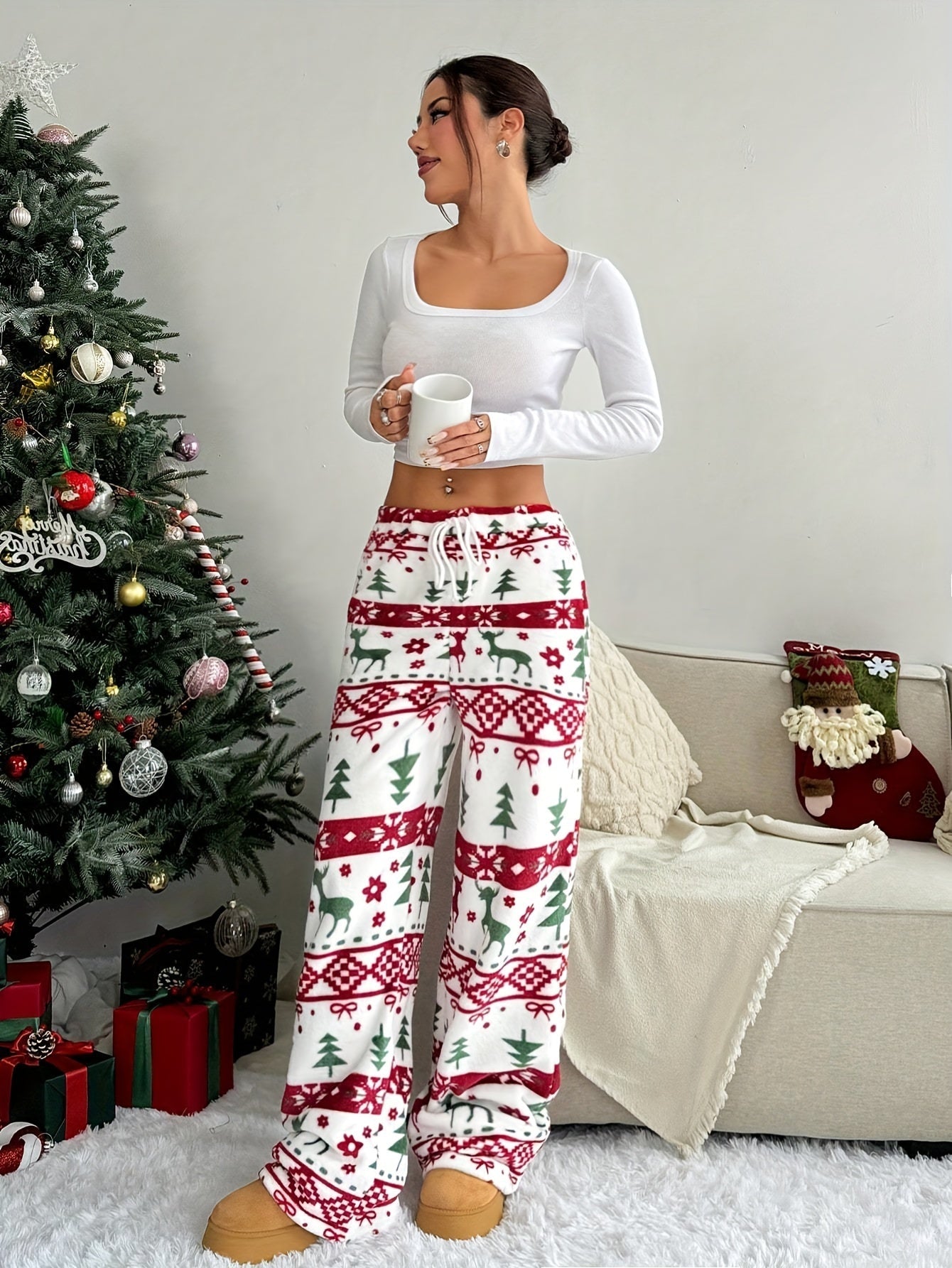 Kerstbroek | Koord | Warm | Loungebroek | Pyjamabroek voor dames-Boetiek Moda