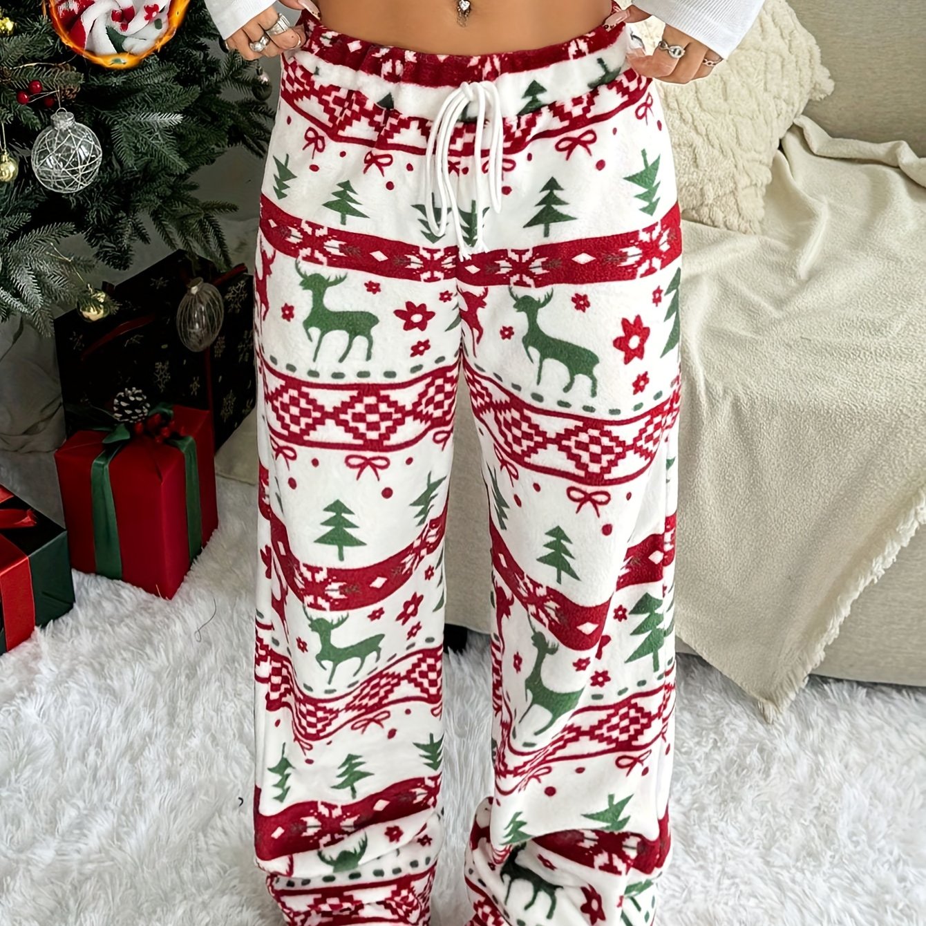 Kerstbroek | Koord | Warm | Loungebroek | Pyjamabroek voor dames-Boetiek Moda