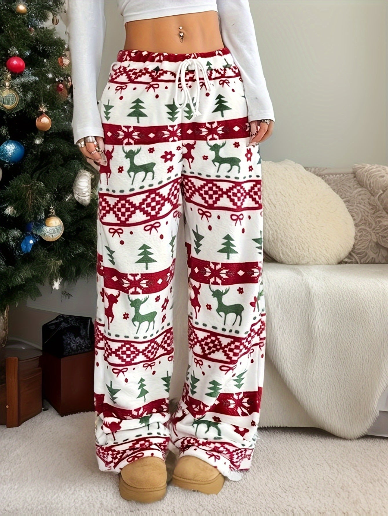 Kerstbroek | Koord | Warm | Loungebroek | Pyjamabroek voor dames-Boetiek Moda