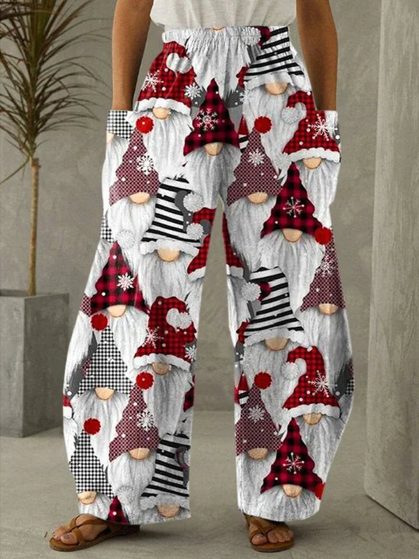 Kerstbroek | Wijde Pijp | Elastische Taille | Lounge Broek | Kerstmis pyjama Broek-Boetiek Moda