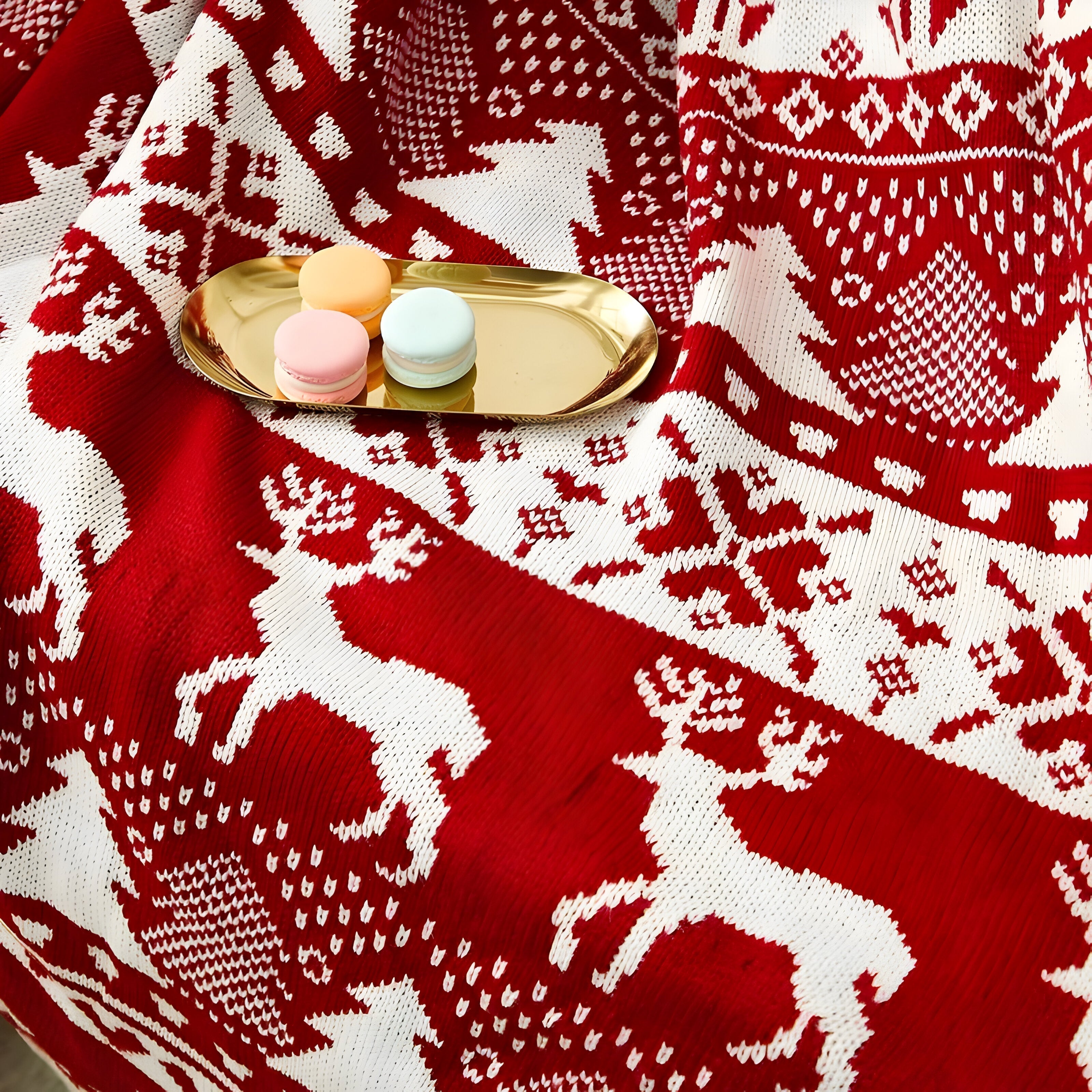 Kerstdeken - Gebreide rode kerstdekens voor op de bank-Boetiek Moda