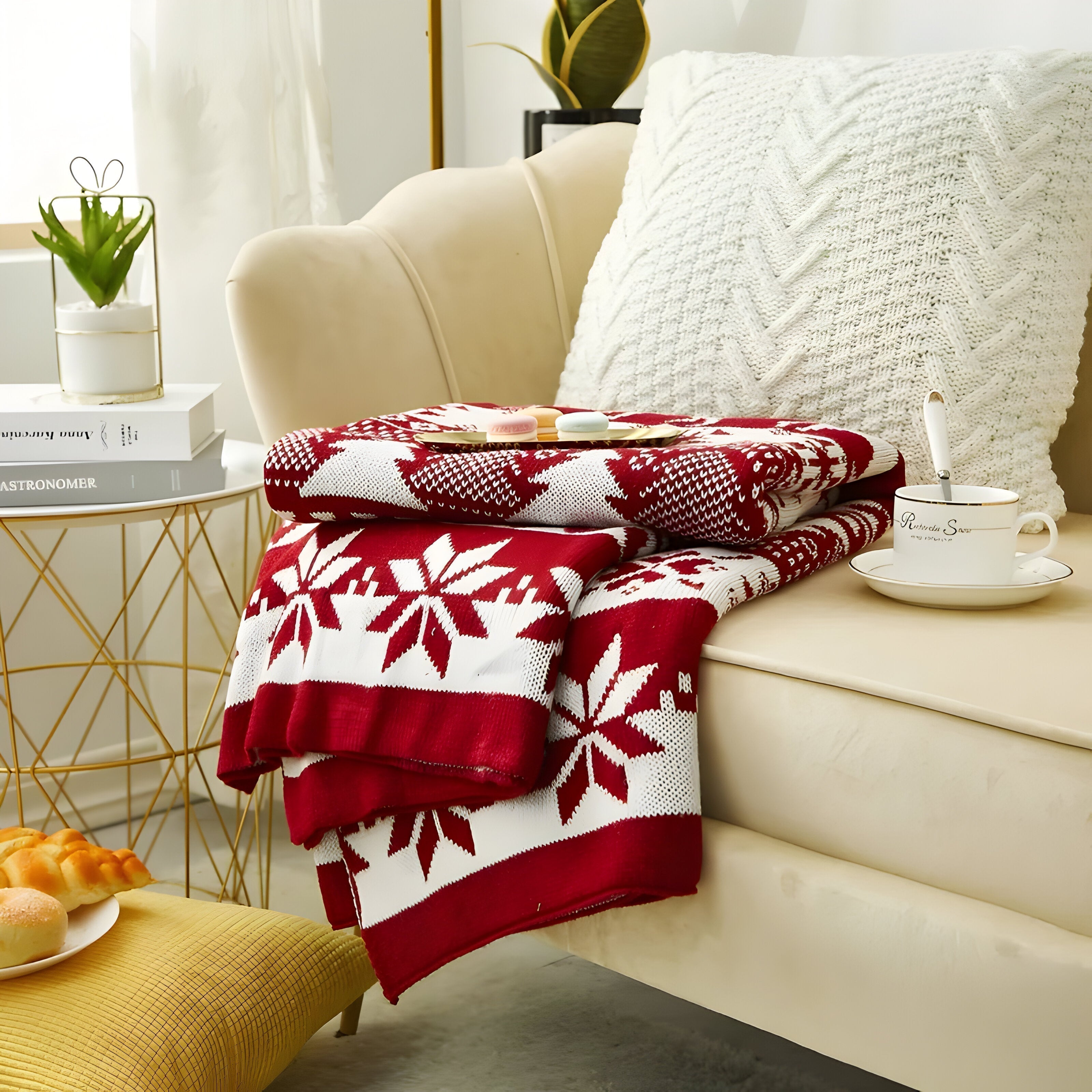 Kerstdeken - Gebreide rode kerstdekens voor op de bank-Boetiek Moda