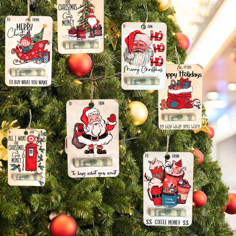 Kerstmis Geldkaart - Houten Kerstman Geld Houder Kaart voor Kerstmis-Boetiek Moda