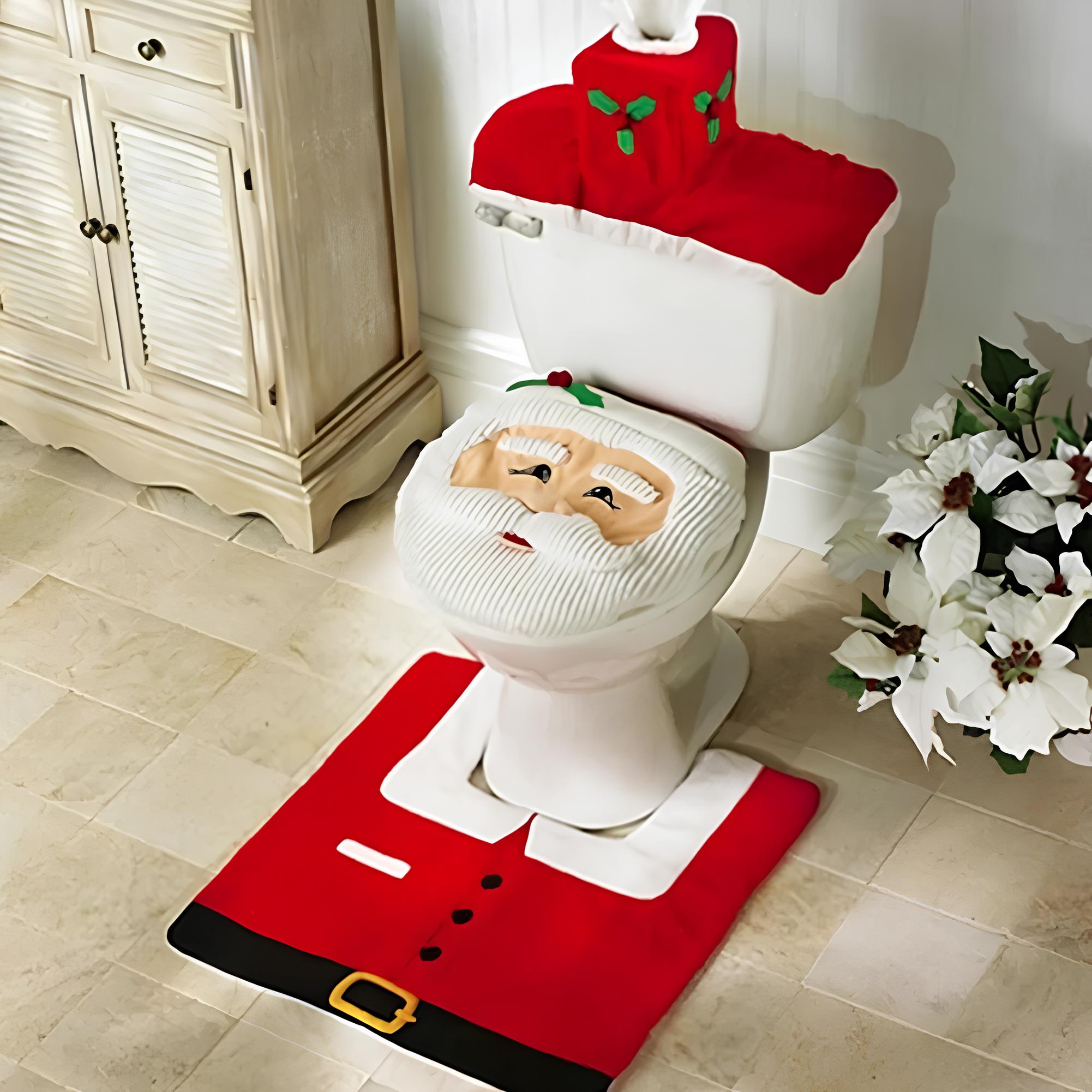 Kerstmis Toiletzittingdeksel - Kerstman - Toiletmat - Kerstbadsets - Kerstmis badkamerdecoratie-Boetiek Moda