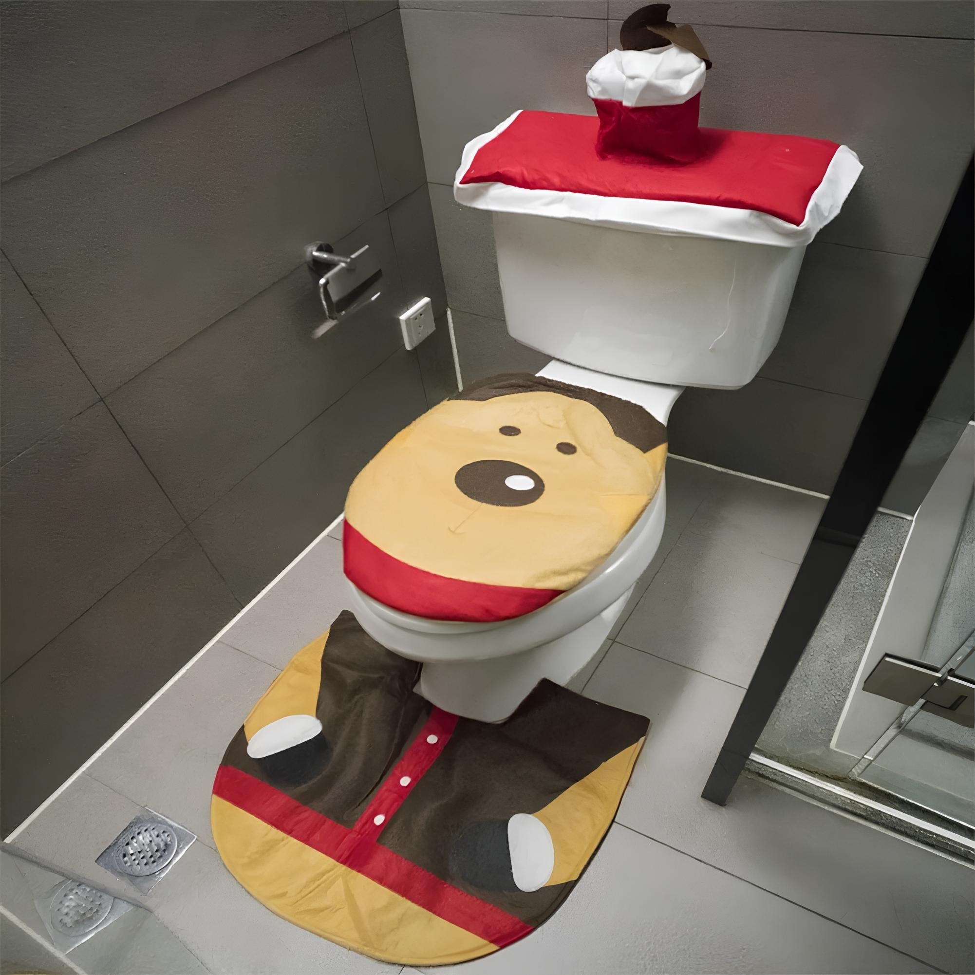 Kerstmis Toiletzittingdeksel - Kerstman - Toiletmat - Kerstbadsets - Kerstmis badkamerdecoratie-Boetiek Moda