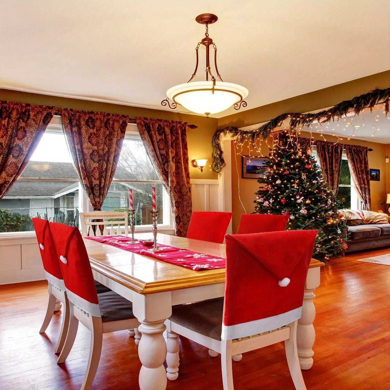 Kerstmuts stoelhoezen | Stoelrugkussens | Kerstdecoratie | Kerststoelhoezen | Kerst eetkamerstoelhoezen-Boetiek Moda