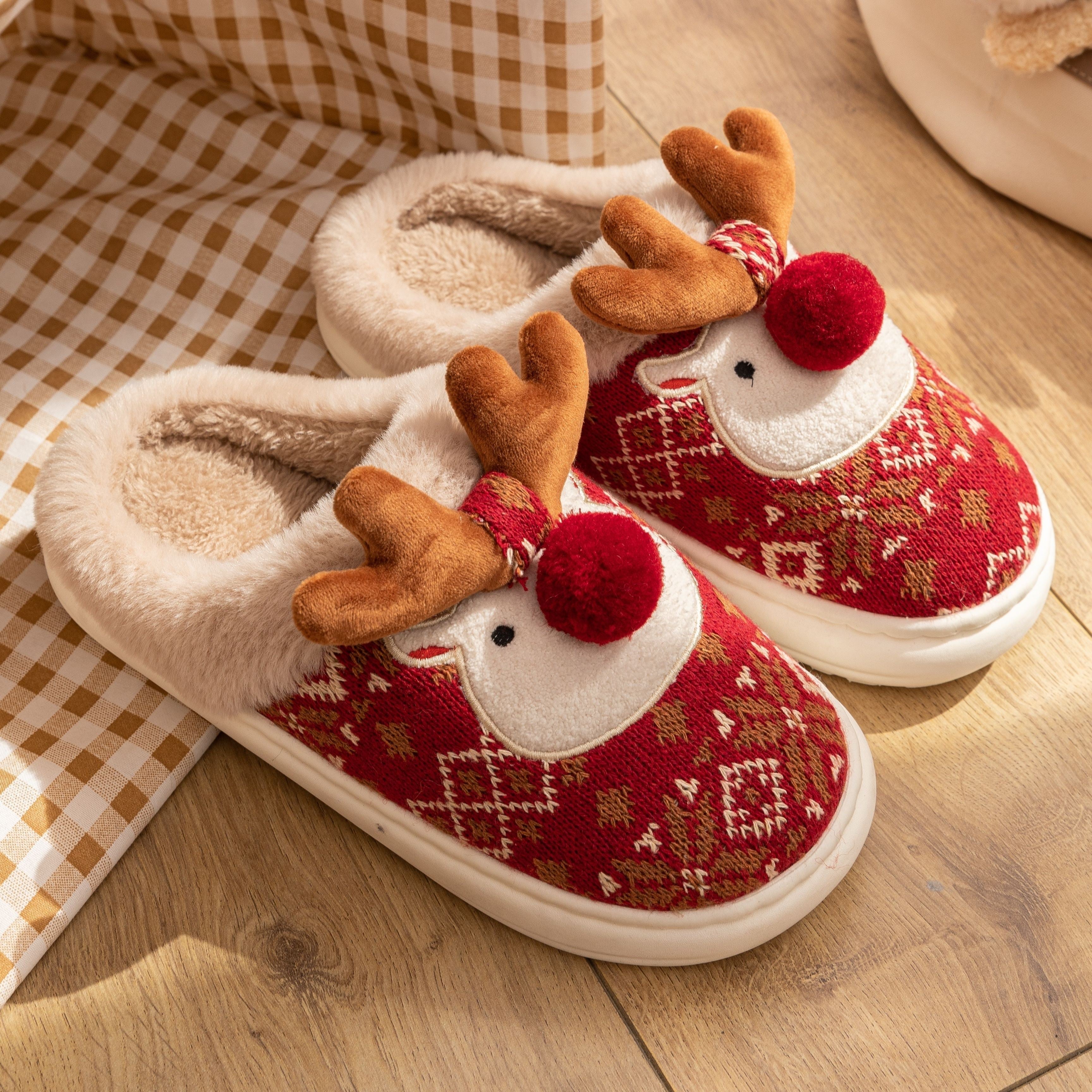 Kerstpantoffels - Rendier - Binnen - Huisslippers - Huisschoenen voor dames-Boetiek Moda