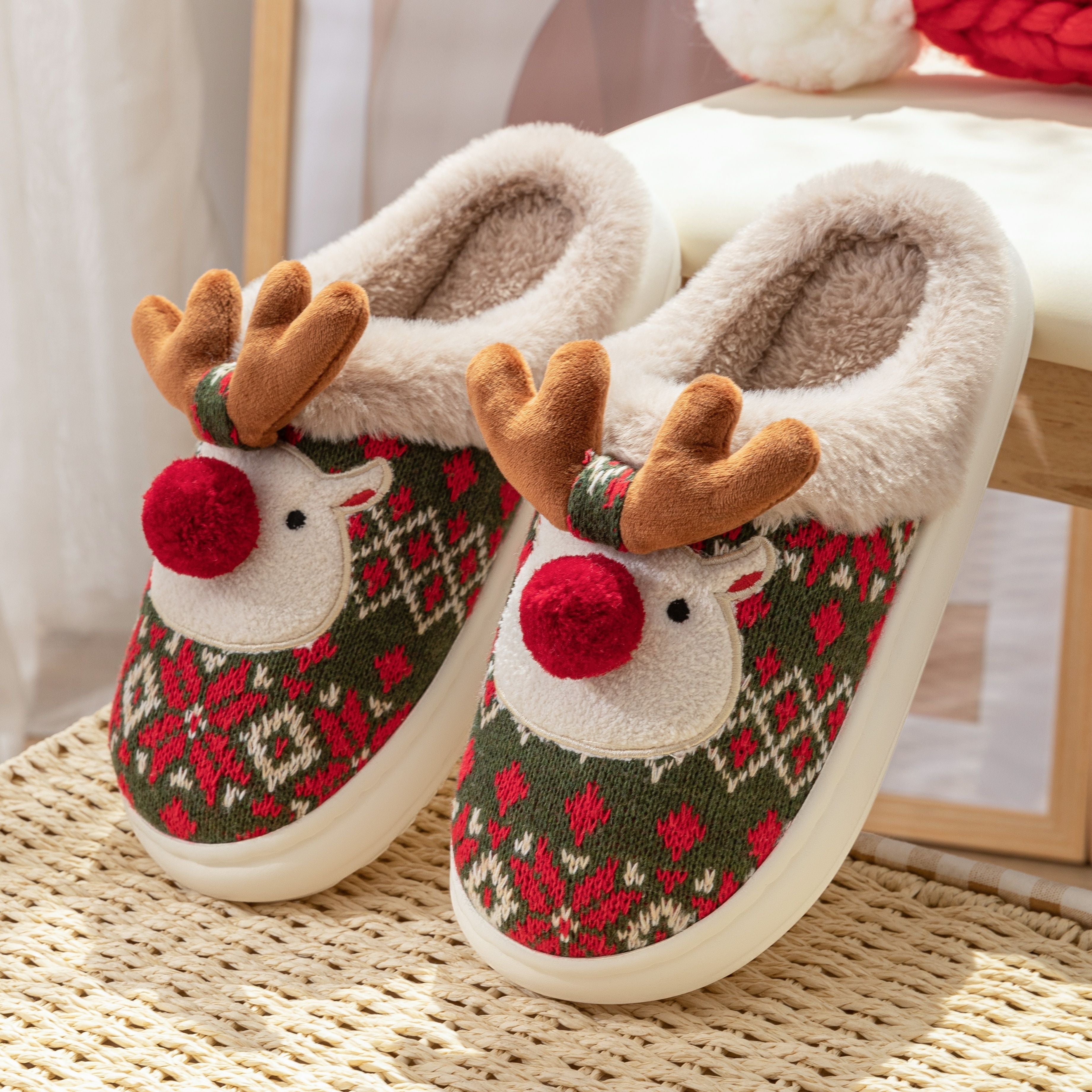 Kerstpantoffels - Rendier - Binnen - Huisslippers - Huisschoenen voor dames-Boetiek Moda
