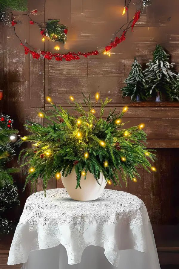 Kerstpotplant - Verlichte kunstmatige dennenpot Kersttafelversiering-Boetiek Moda