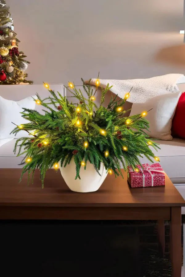 Kerstpotplant - Verlichte kunstmatige dennenpot Kersttafelversiering-Boetiek Moda