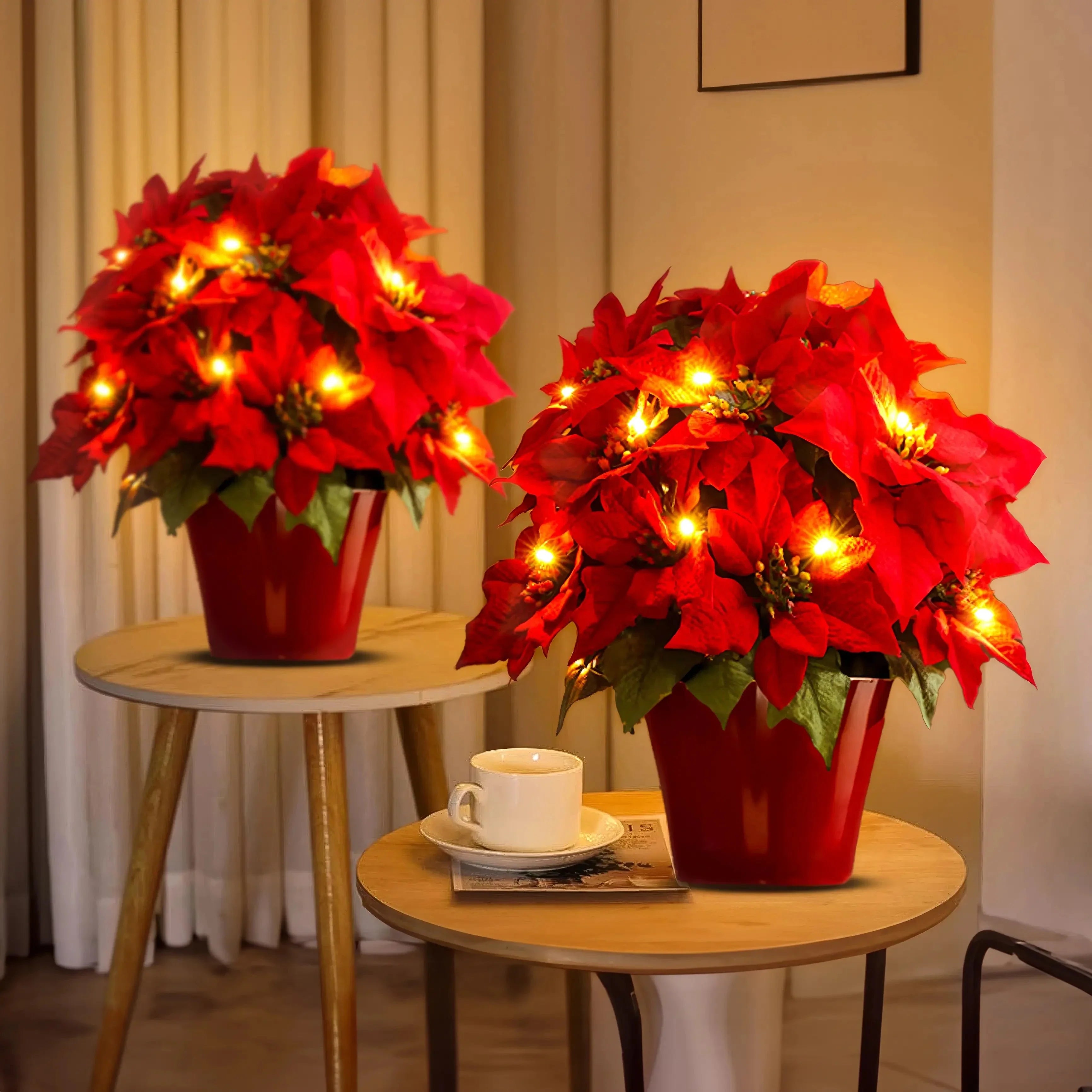 Kersttafellamp - LED - Kerstbloem - Kunstmatige kerstbloemen - Kerstversiering-Boetiek Moda