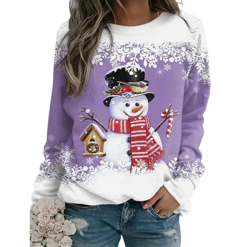 Kersttrui - Dames Sweatshirt met lange mouwen en losse kersttrui-Boetiek Moda