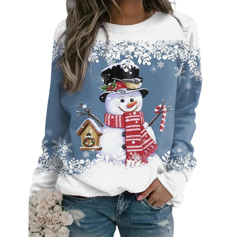 Kersttrui - Dames Sweatshirt met lange mouwen en losse kersttrui-Boetiek Moda